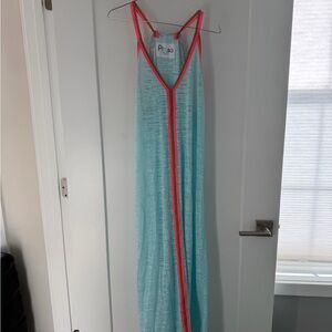 Pitusa Aqua Maxi Dress with Pink Trim